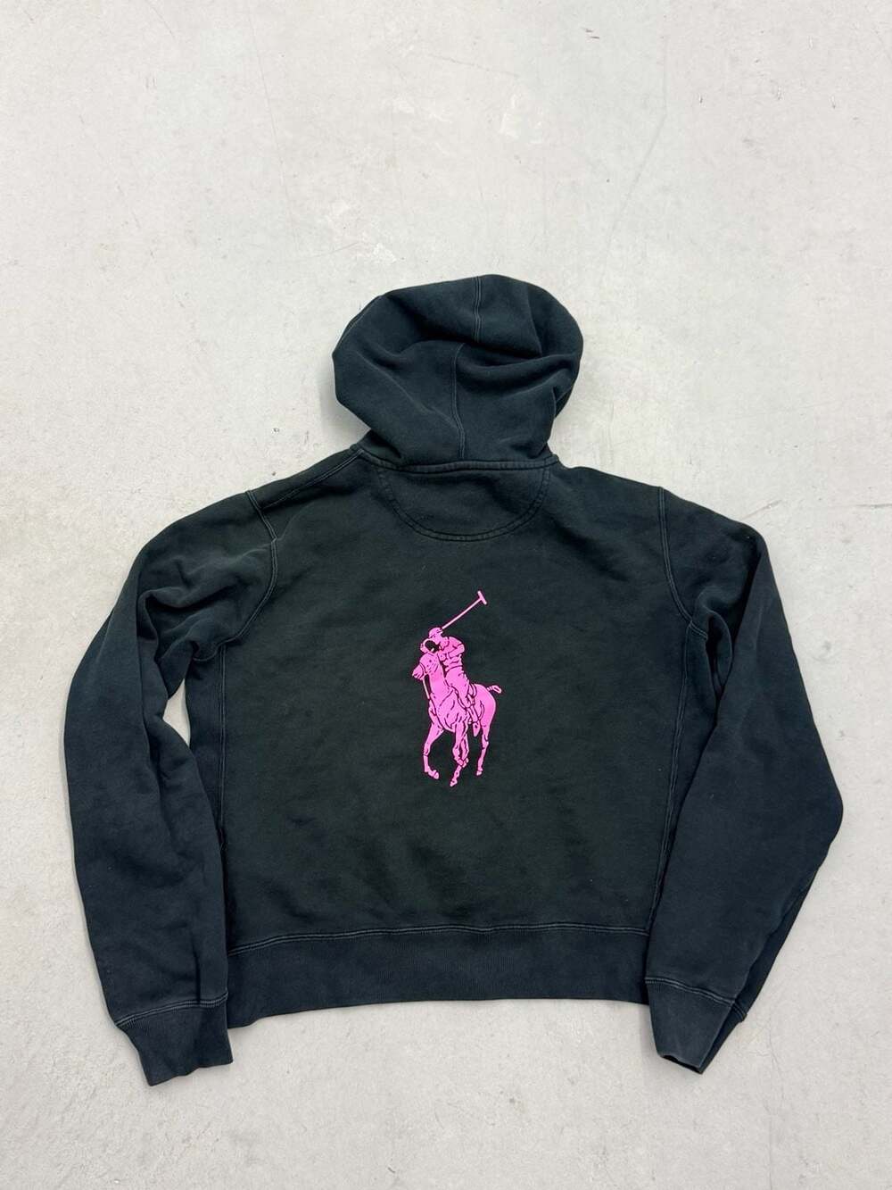 Ralph Lauren Pink Pony Full Zip Hoodie in Black with Large Pink Logo
